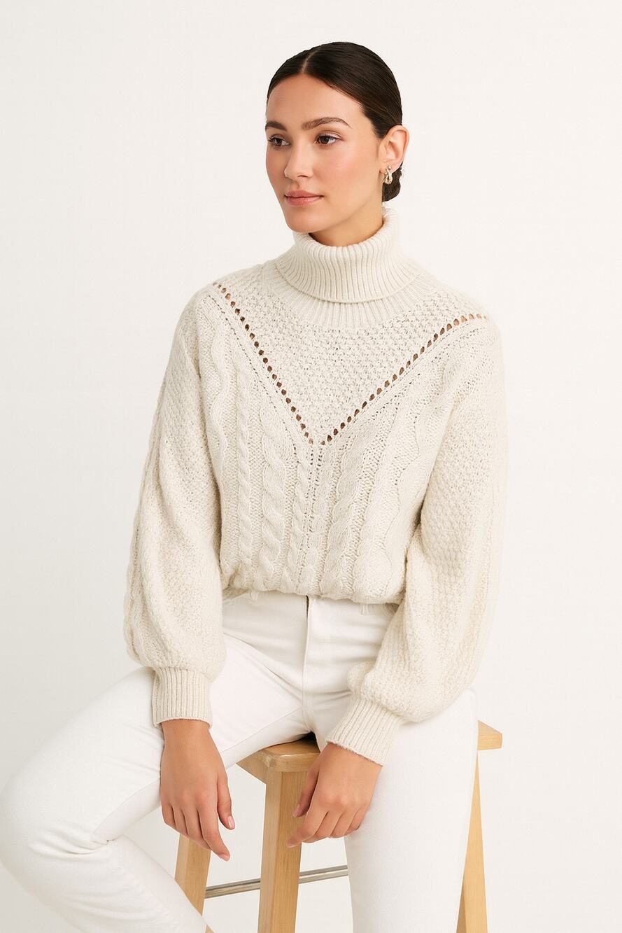 Rag Supply Women’s M Ivory Cable Knit Sweater Mock Neck NWT Cozy Winter